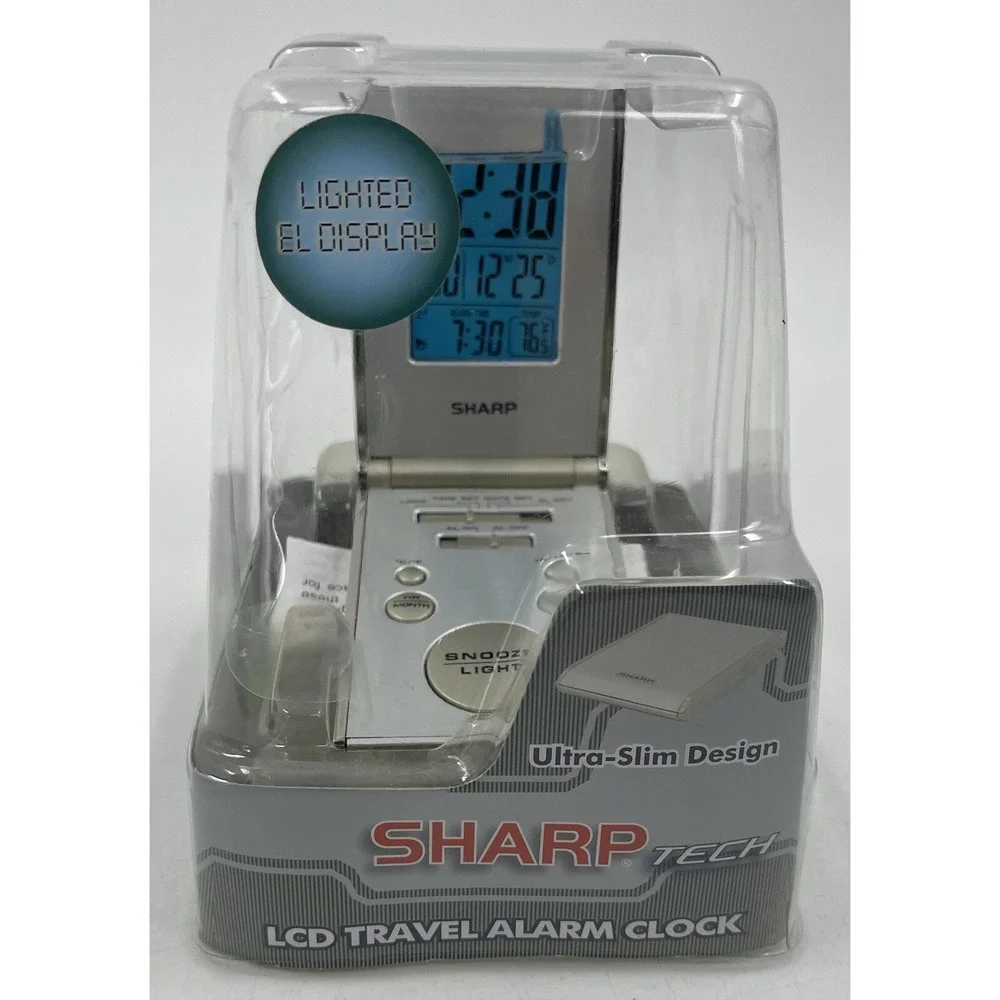 Vintage Sharp Tech Alarm Clock Temperature Time Date Slimline Travel‎ SPC303
